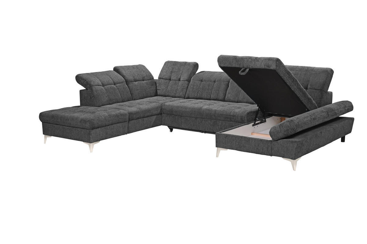 WOHNLANDSCHAFT Mikrovelours Graphitfarben  - Kaschmir/Graphitfarben, Modern, Kunststoff/Textil (245/348/168cm) - MID.YOU