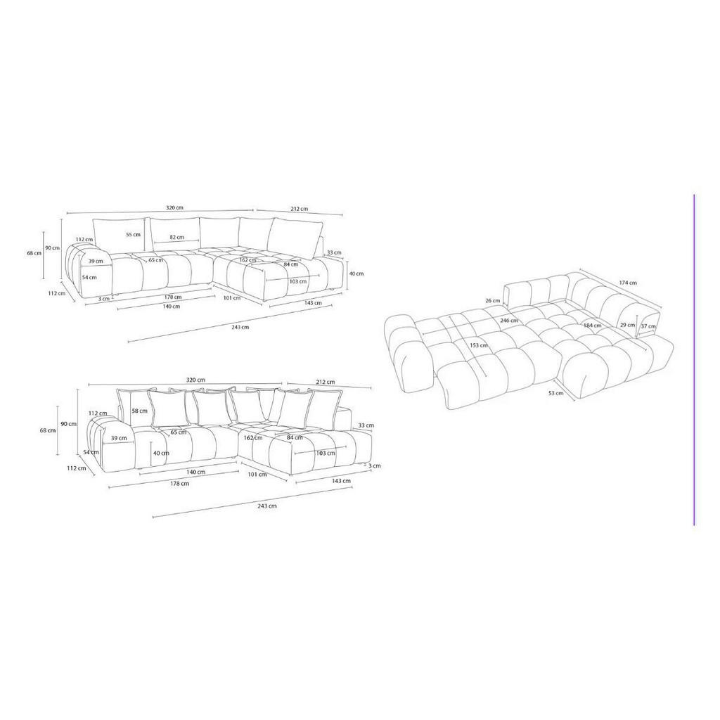 Thumbnail - Eckschlafsofa Everest, Weiß, Textil, Buche, Kiefer, 3-Sitzer, Füllung: Komfortschaum, 320x212 cm, Armteil rechts, Rücken...