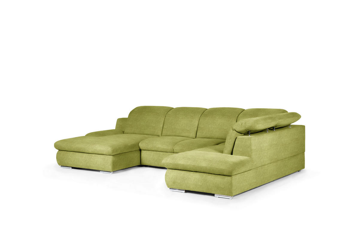 WOHNLANDSCHAFT in Chenille Grün  - Chromfarben/Grün, Design, Textil/Metall (165/353/212cm) - Livetastic