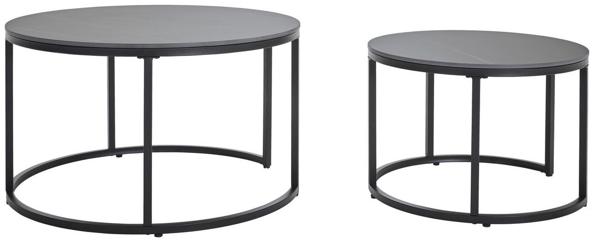 SADA KONFERENČNÍCH STOLKŮ, černá, kov, keramika, 80/60/46/40/80/60 cm - černá, Design, kov/keramika (80/60/46/40/80/60cm) - Livetastic