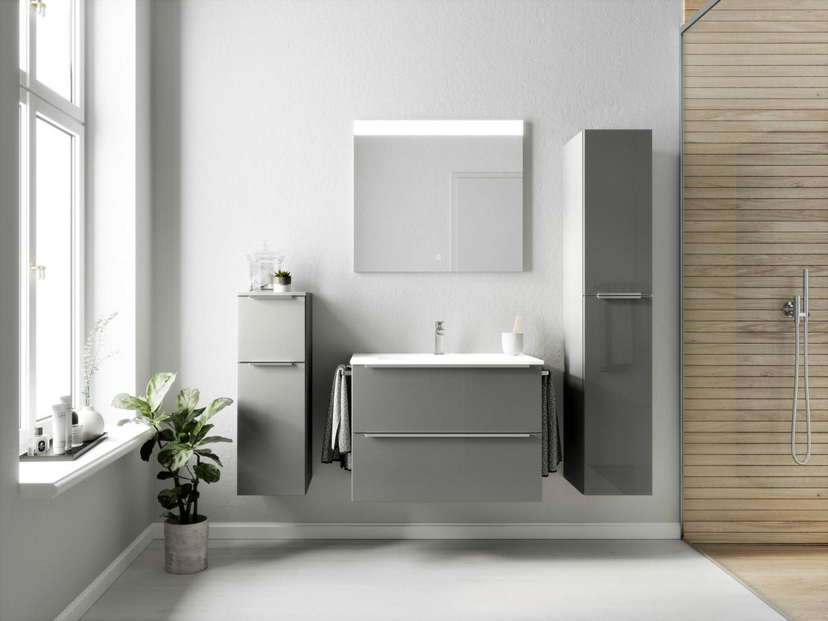 BADEZIMMER 5-teilig  in 141 cm  - Schieferfarben/Edelstahlfarben, MODERN, Holzwerkstoff/Stein (141cm) - Nobilia