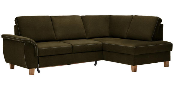 ECKSOFA in Flachgewebe Olivgrün  - Eichefarben/Olivgrün, Design, Holz/Textil (253/185cm) - Cantus