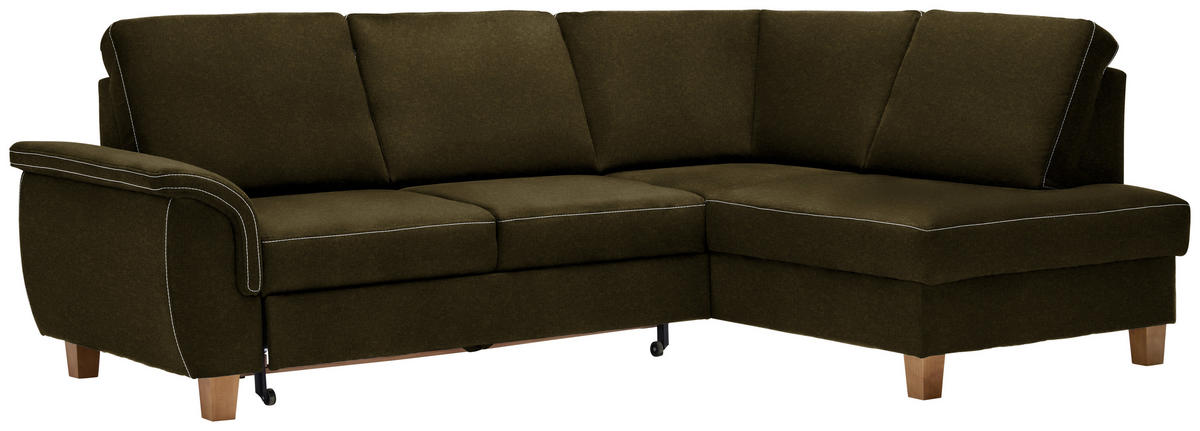 ECKSOFA in Flachgewebe Olivgrün  - Eichefarben/Olivgrün, Design, Holz/Textil (253/185cm) - Cantus