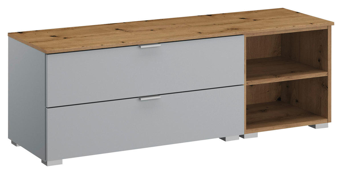 TV-ELEMENT - Eichefarben/Alufarben, Trend, Holzwerkstoff/Metall (120/42/42cm) - Stylife
