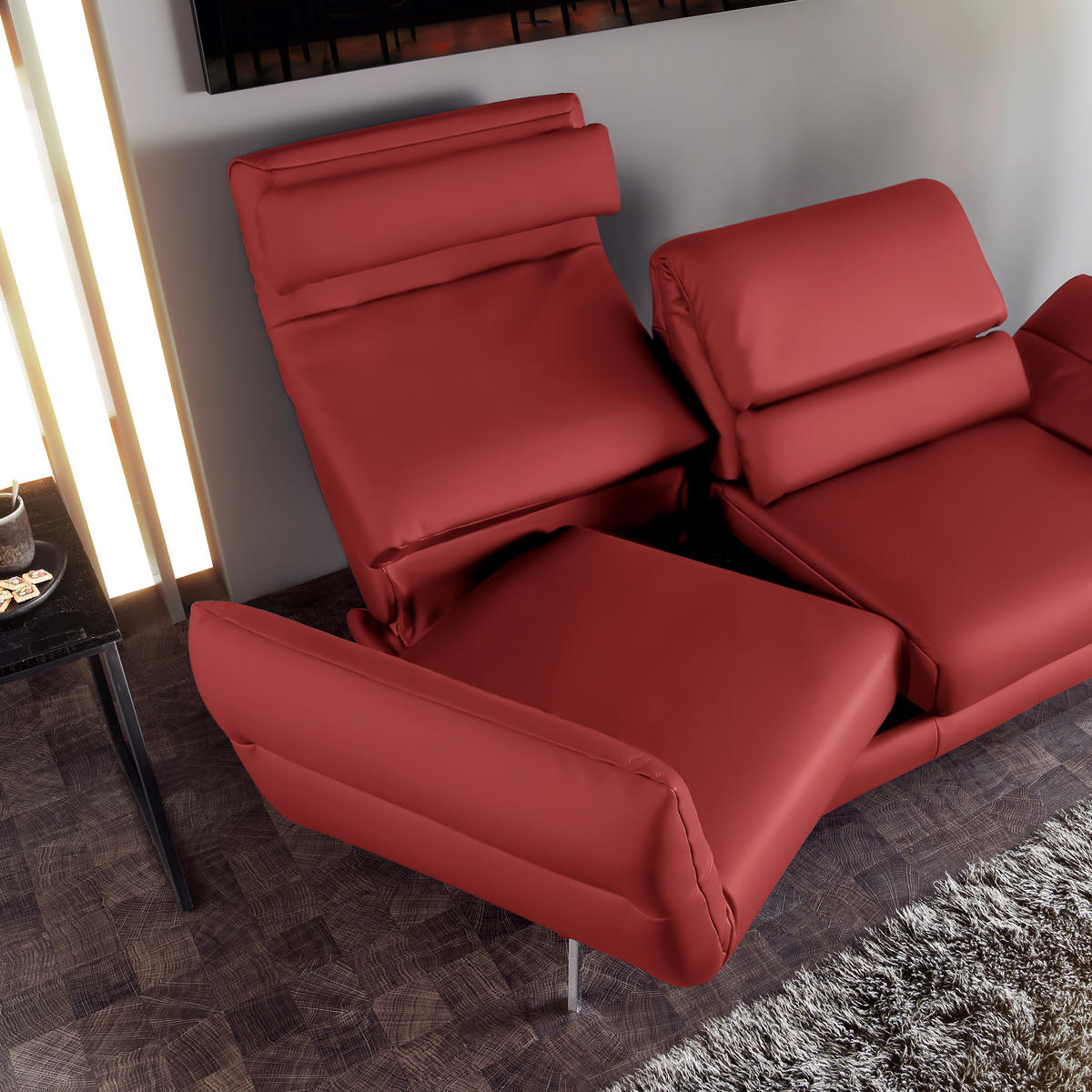 2-SITZER-SOFA in Echtleder Rot  - Chromfarben/Rot, Design, Leder/Metall (178-226/82/96-177cm) - Dieter Knoll