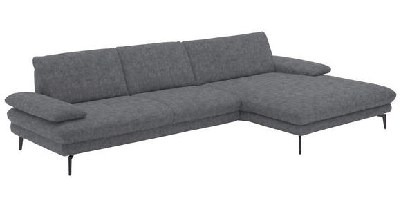 ECKSOFA in Velours Silberfarben 310/180 cm - Silberfarben/Schwarz, Design, Textil/Metall (310/180cm) - Dieter Knoll