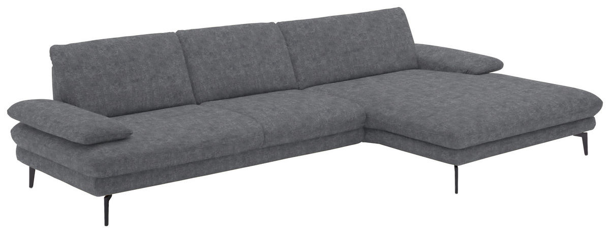 ECKSOFA in Velours Silberfarben  - Silberfarben/Schwarz, Design, Textil/Metall (310/180cm) - Dieter Knoll