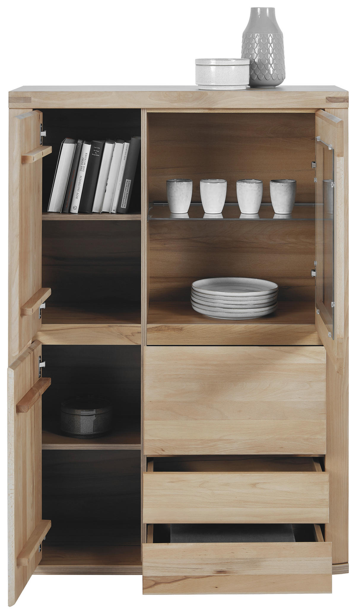 HIGHBOARD  in 98,4/139,6/37,7 cm  - Alteiche/Grau, KONVENTIONELL, Glas/Holz (98,4/139,6/37,7cm) - Voleo