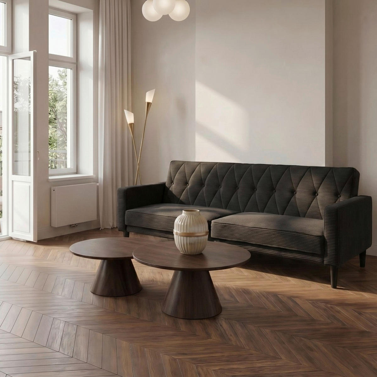 SCHLAFSOFA Cord Anthrazit  - Anthrazit/Braun, Basics, Holz/Textil (213/81/86cm) - Livetastic