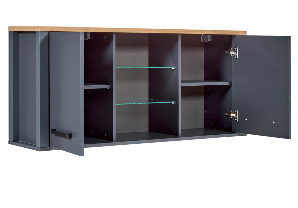 MINIKÜCHE  130/92/60 cm  in Anthrazit, Eiche Artisan  - Anthrazit/Schwarz, MODERN, Glas/Holzwerkstoff (130/92/60cm) - home24