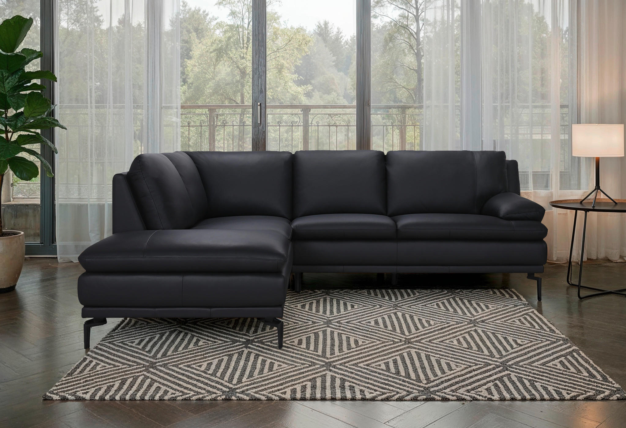 ECKSOFA Schwarz Echtleder  - Schwarz, Design, Leder (221/248cm) - P & B