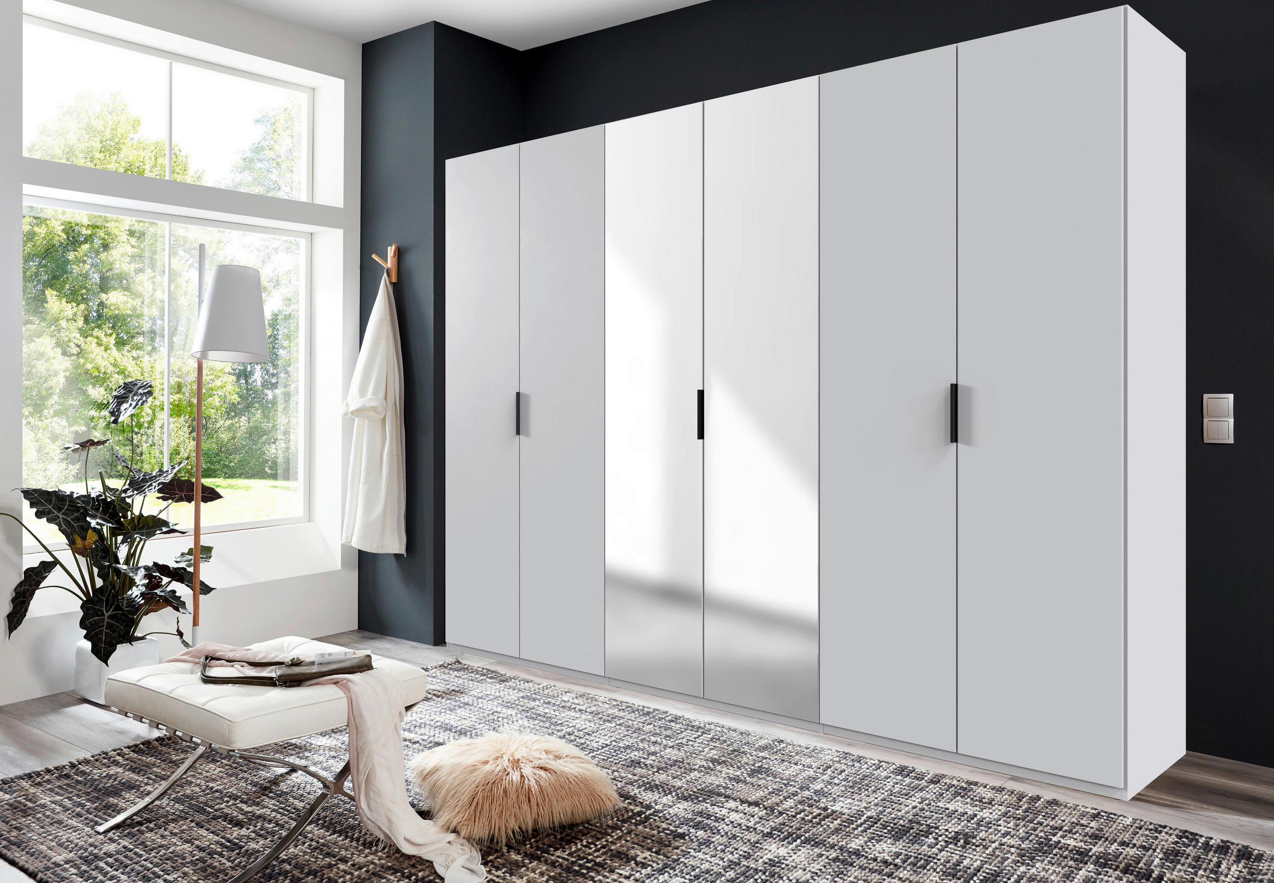 FALTTÜRENSCHRANK  in Weiß  - Schwarz/Weiß, Design, Glas/Holzwerkstoff (300/236/58cm) - Boxxx