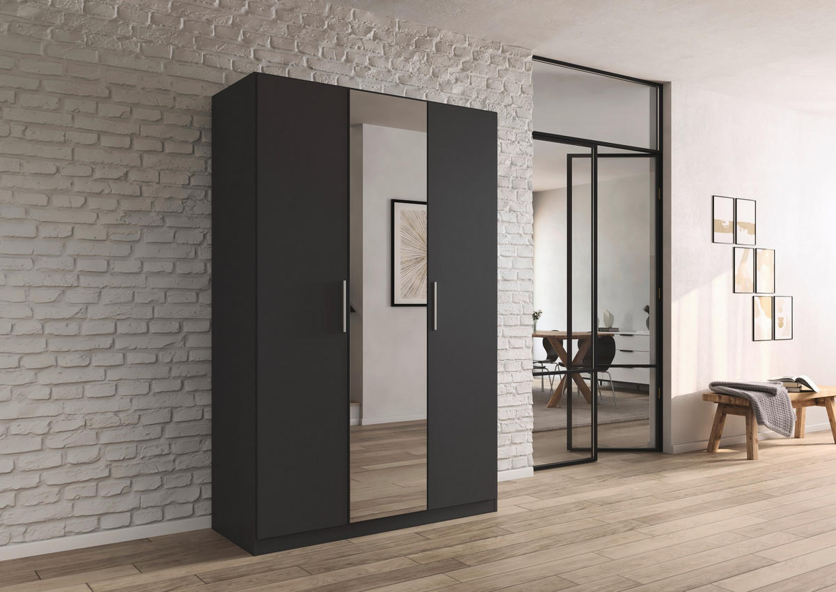 DREHTÜRENSCHRANK 135/210/54 cm,  in Grau, 3-türig  - Alufarben/Grau, KONVENTIONELL, Glas/Holzwerkstoff (135/210/54cm) - home24