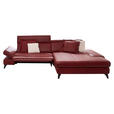 ECKSOFA in Echtleder Rot  - Rot/Alufarben, Design, Leder/Metall (316/184cm) - Cantus