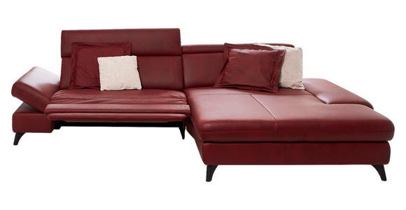 ECKSOFA in Echtleder Rot  - Rot/Alufarben, Design, Leder/Metall (316/184cm) - Cantus