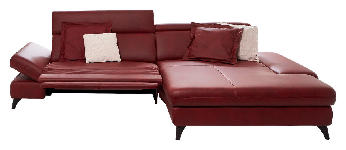 ECKSOFA in Echtleder Rot  - Rot/Alufarben, Design, Leder/Metall (285/184cm) - Cantus