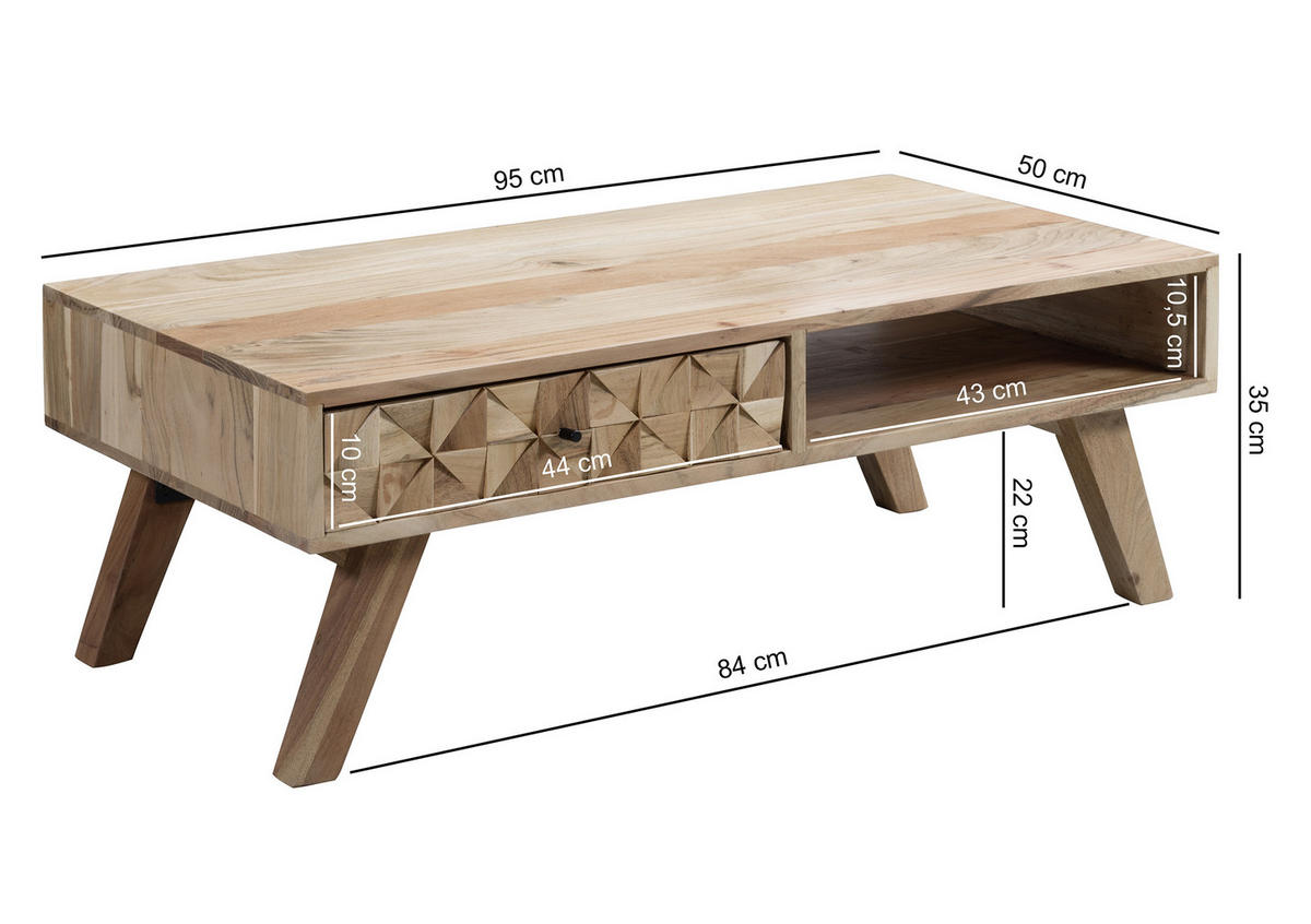 COUCHTISCH in Holz 95/50/35 cm  - Schwarz/Akaziefarben, Design, Holz (95/50/35cm) - MID.YOU