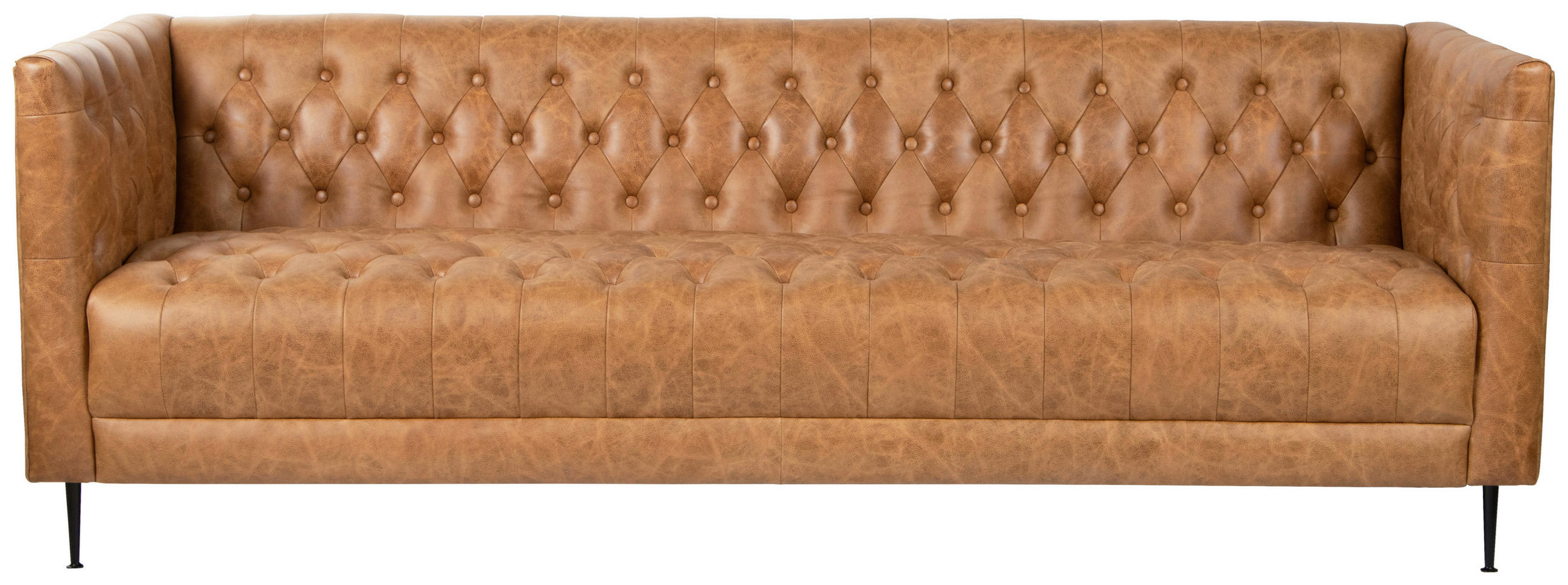 CHESTERFIELD-SOFA Echtleder Cognac  - Cognac/Schwarz, LIFESTYLE, Leder/Metall (210/81/73,5cm) - Livetastic