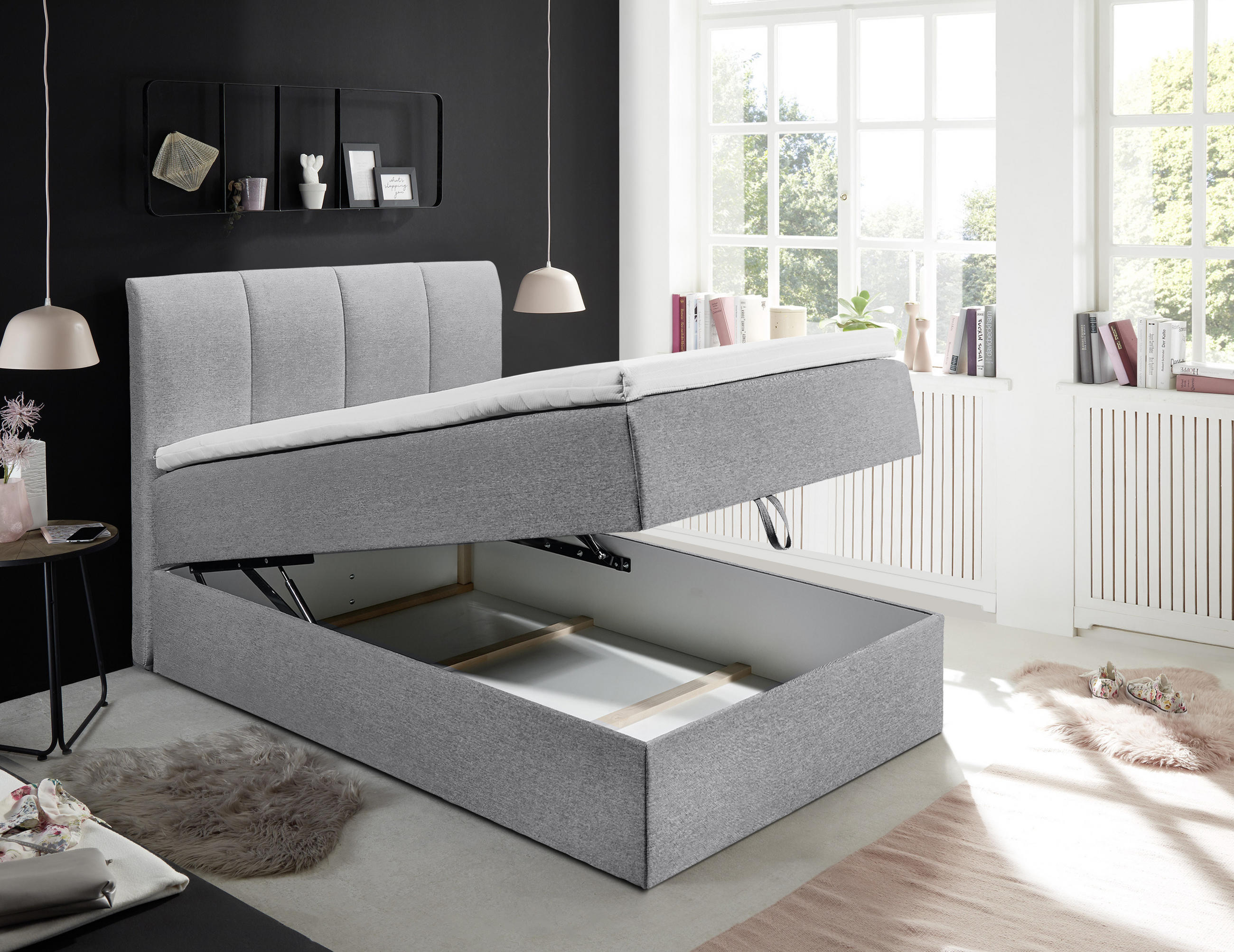 KONTINENTALSÄNG 120/200 cm  i grå  - svart/grå, Basics, textil/plast (120/200cm) - MID.YOU