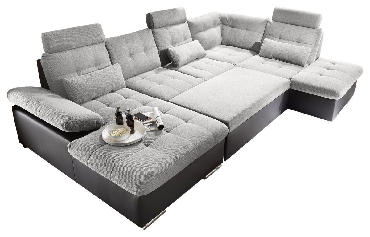 WOHNLANDSCHAFT in Webstoff Schwarz, Silberfarben  - Silberfarben/Schwarz, Modern, Holzwerkstoff/Textil (170/324/218cm) - MID.YOU