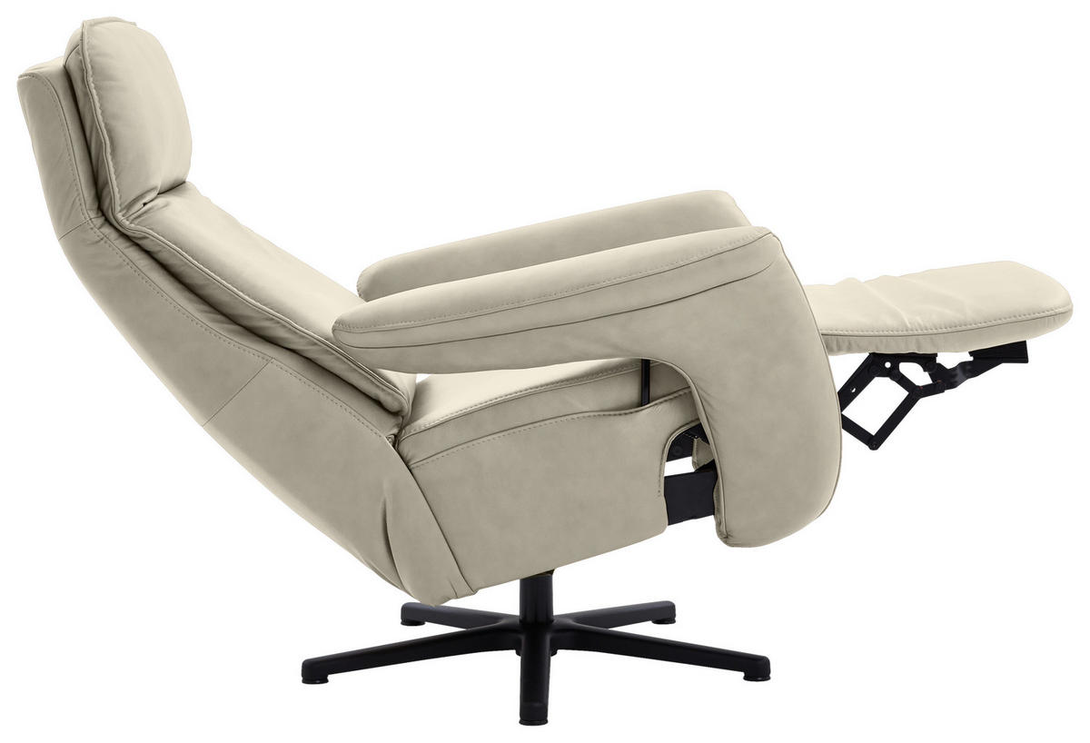 RELAXSESSEL in Leder Ecru  - Ecru/Schwarz, Design, Leder/Metall (83/112/87-174cm) - Valdera