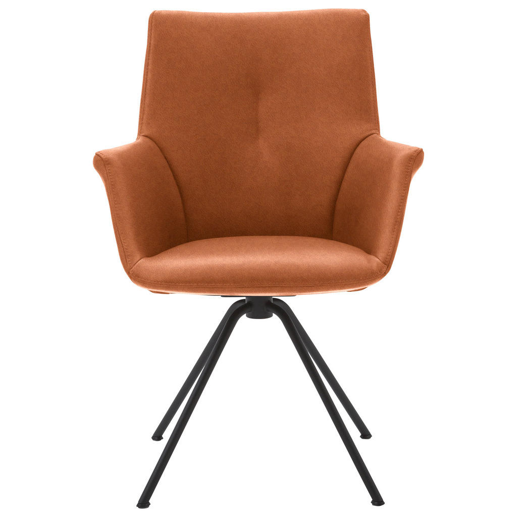Thumbnail - Dieter Knoll Armlehnstuhl, Schwarz, Cognac, Metall, Leder, Echtleder, Semi-Anilinleder, Rundrohr, 60x90x61 cm, Beinauswa...