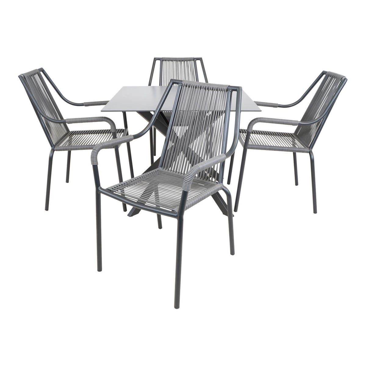 GARTENTISCH 90/90/73 cm Metall, Glas  - Schwarz/Grau, KONVENTIONELL, Glas/Metall (90/90/73cm) - Ambia Garden