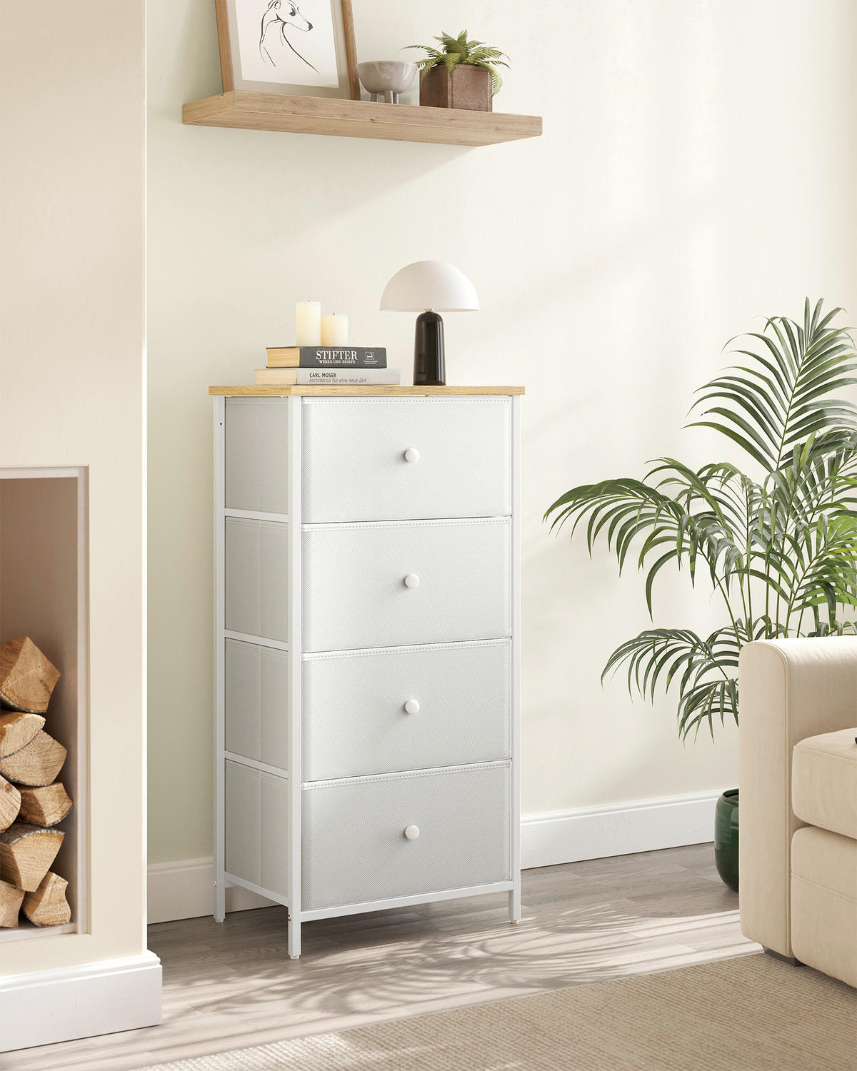 KOMODA, biela, farba duba, 45/91,7/30 cm - biela/farba duba, Basics, kov/kompozitné drevo (45/91,7/30cm)