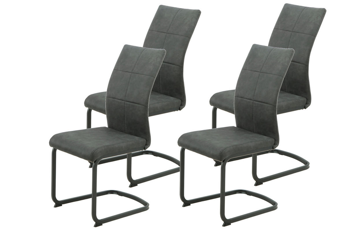 SCHWINGSTUHL-SET 4 Stück  in Stahl Mikrofaser  - Anthrazit/Schwarz, MODERN, Textil/Metall (42/98/60cm) - MID.YOU