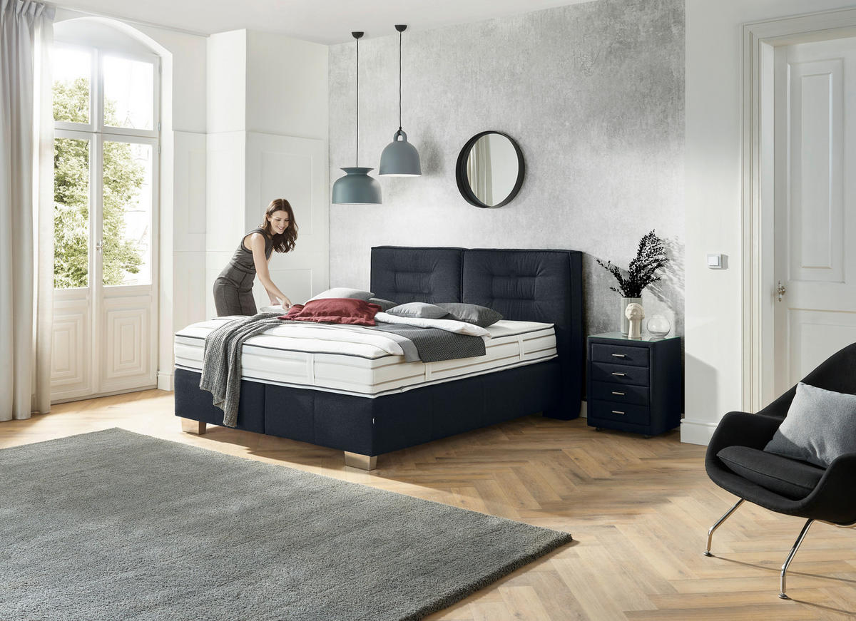 BOXSPRINGBETT 180/200 cm  in Dunkelblau  - Chromfarben/Dunkelblau, Konventionell, Textil (180/200cm) - Dieter Knoll
