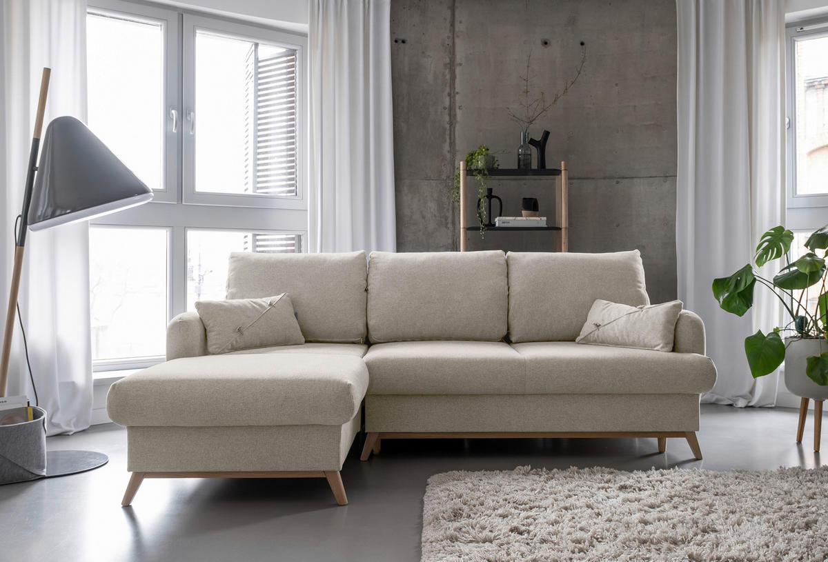 KUTNA GARNITURA tekstil  bež   - prirodne boje/bež, tekstil/drvo (157/235cm) - MID.YOU