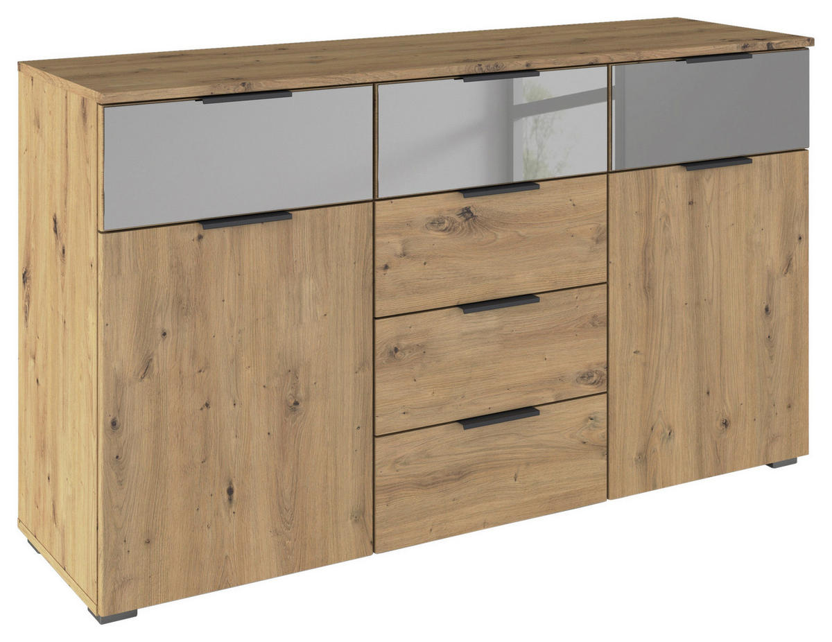 SIDEBOARD  in 120/81/42 cm  - Alufarben/Eiche Artisan, MODERN, Glas/Holzwerkstoff (120/81/42cm) - Rauch Möbel