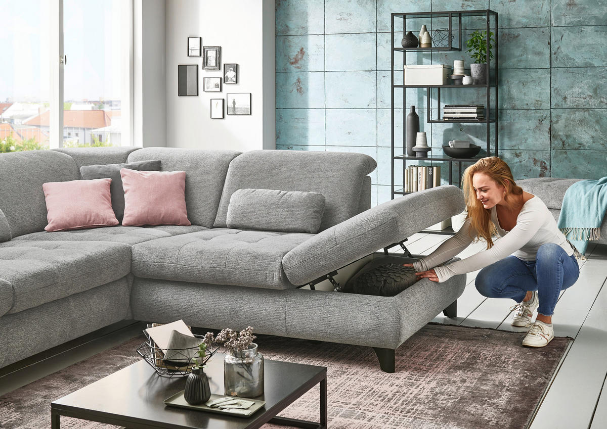 ECKSOFA Braun, Grau Webstoff  - Alufarben/Braun, Design, Textil/Metall (260/319cm) - Beldomo Style