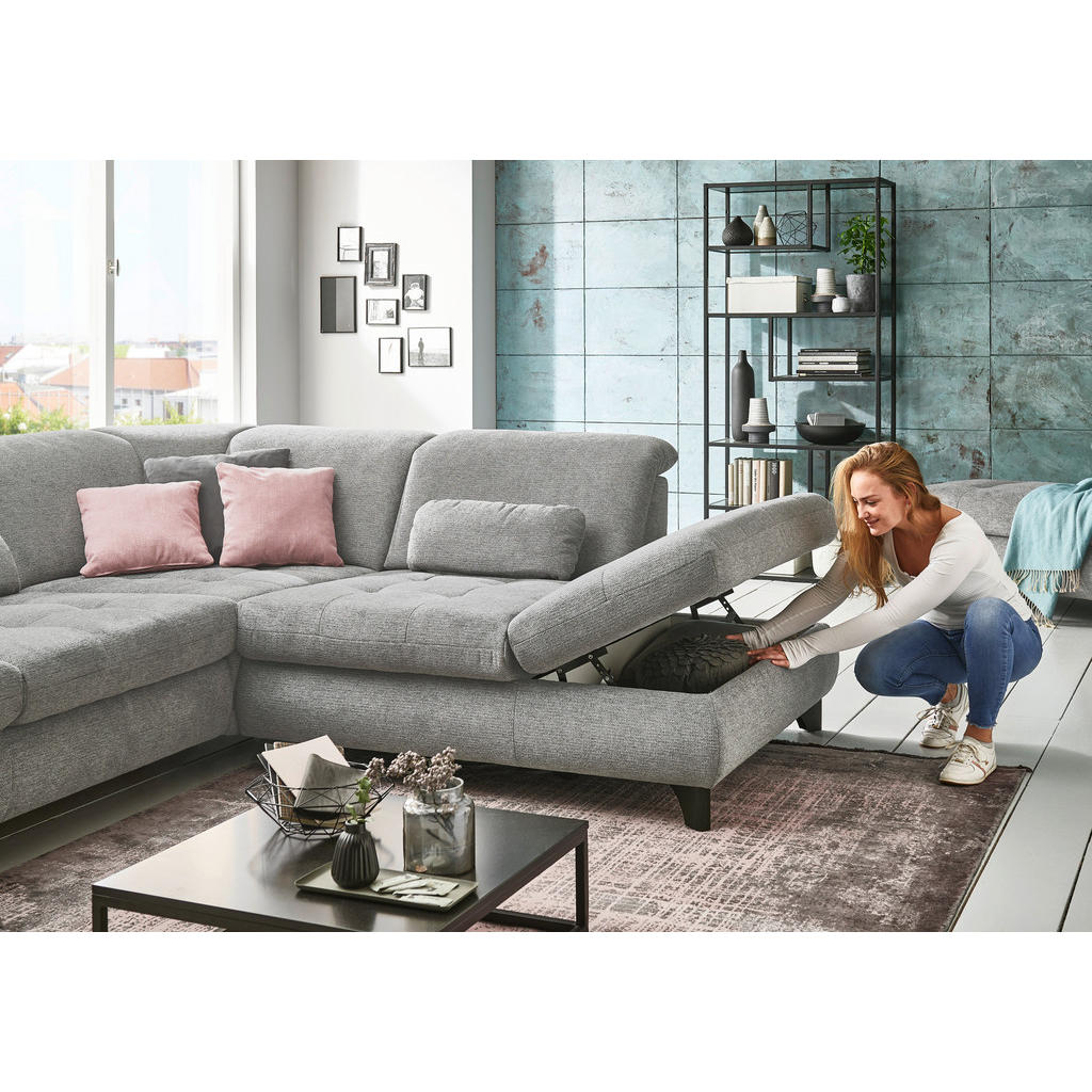 Thumbnail - Beldomo Style Ecksofa, Blau, Textil, Ottomane links, L-Form, 319x260 cm, Goldenes M, Bettkasten erhältlich, Bettfunktion...