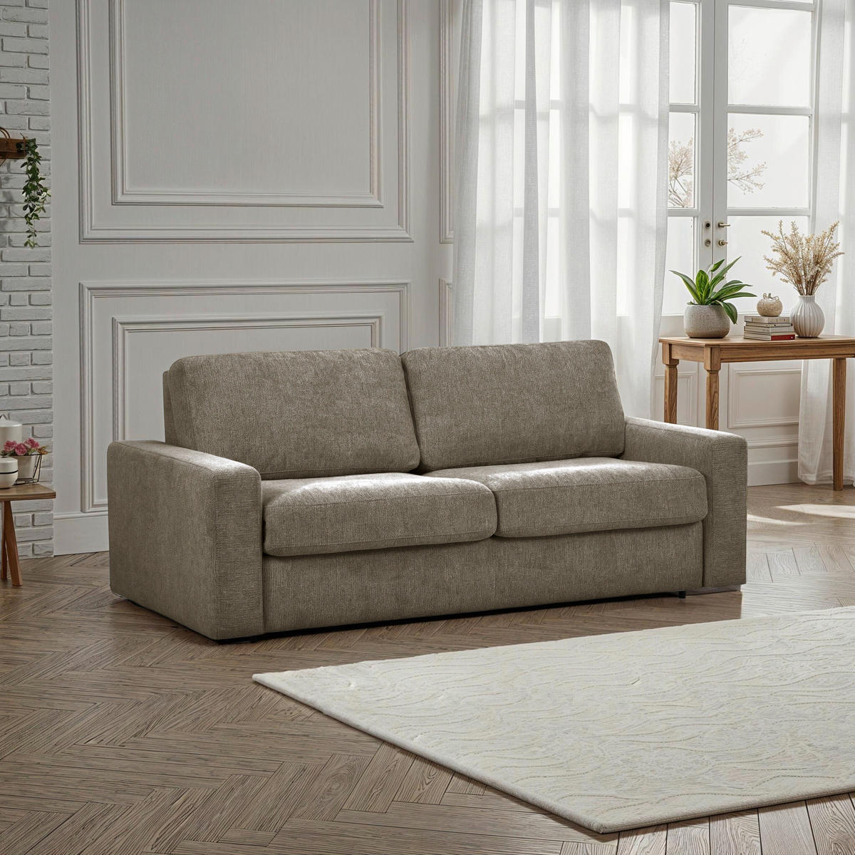 SCHLAFSOFA Flachgewebe Greige  - Greige/Schwarz, MODERN, Kunststoff/Textil (195/80/100cm) - Carryhome
