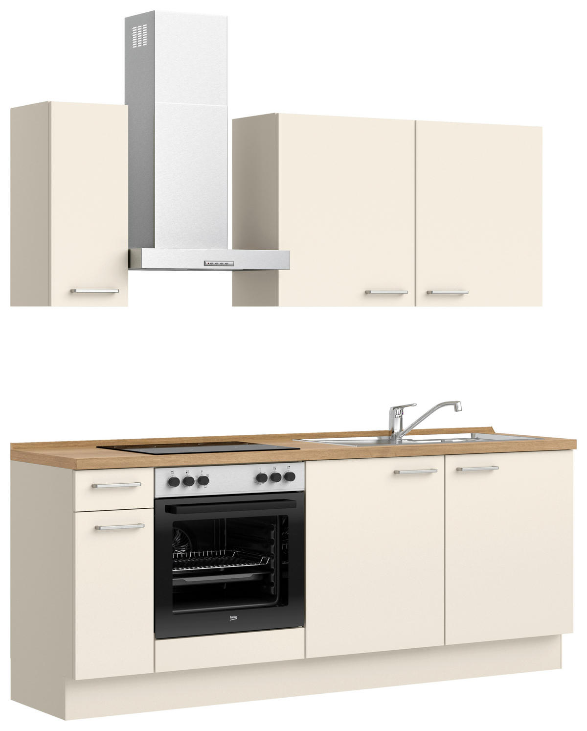 KÜCHENBLOCK Touch 210 cm  in Eichefarben, Magnolie  - Edelstahlfarben/Eichefarben, MODERN, Holzwerkstoff/Metall (210cm) - Nobilia