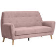 3-SITZER-SOFA Webstoff Rosa  - Eichefarben/Schwarz, Design, Holz/Kunststoff (200/105/84cm) - Carryhome