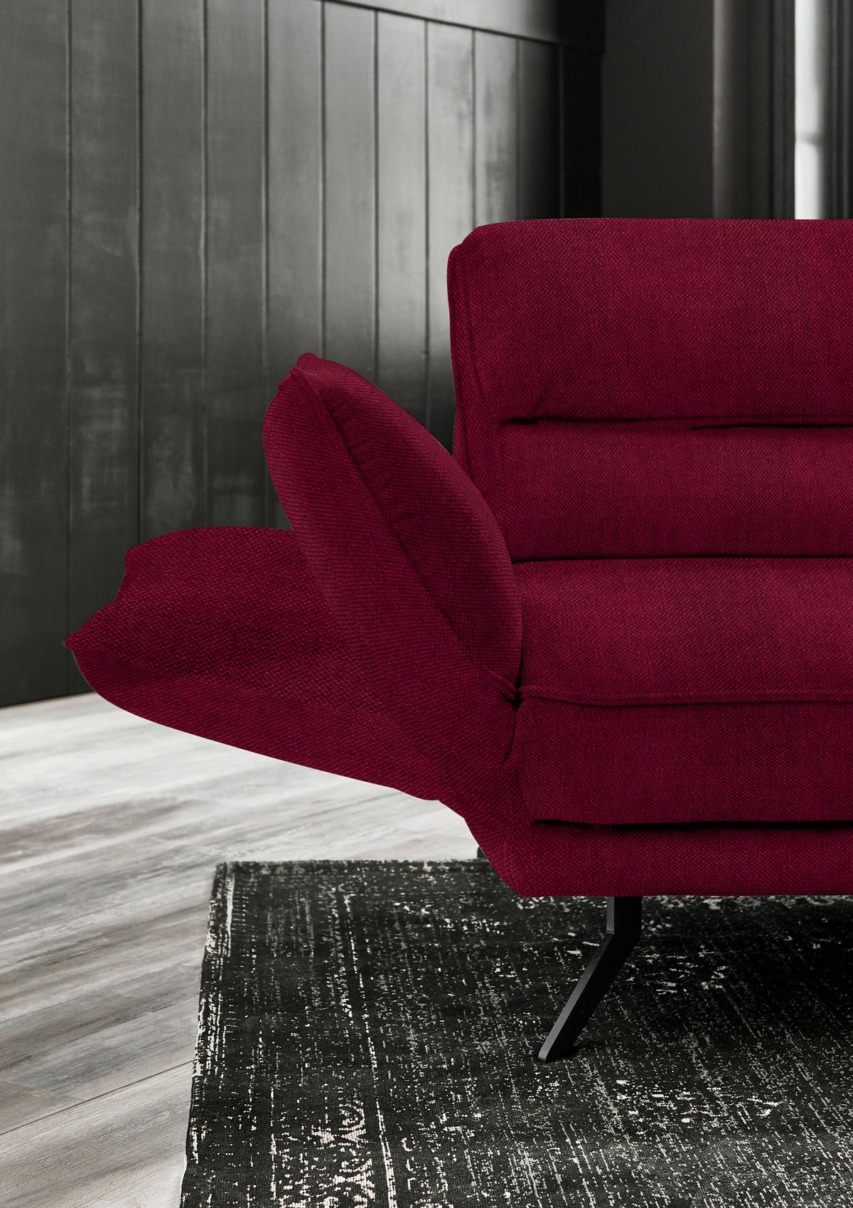 ECKSOFA in Velours Rot  - Rot/Schwarz, Design, Textil/Metall (283/153cm) - Valdera