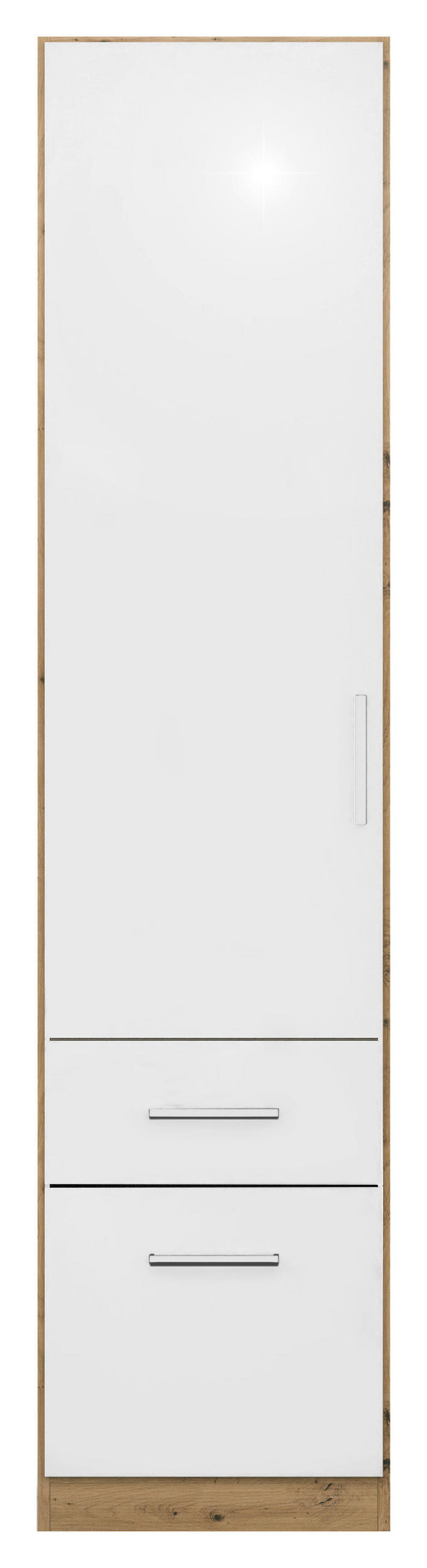 DREHTÜRENSCHRANK 47/197/54 cm 1-türig Eiche Artisan, Weiß Hochglanz  - Chromfarben/Weiß Hochglanz, MODERN, Holzwerkstoff/Kunststoff (47/197/54cm) - Rauch Möbel