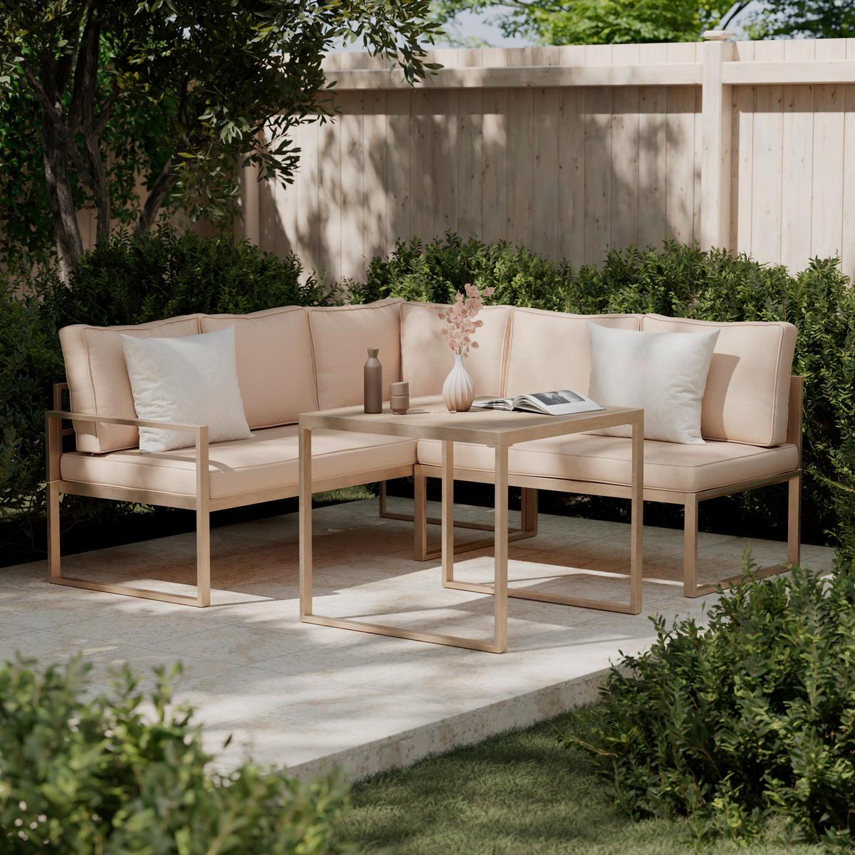 VRTNA LOUNGE GARNITURA jeklo  - bež, Moderno, kovina/umetna masa (75/75/64.5cm) - Ambia Garden