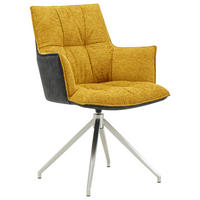 ARMLEHNSTUHL  in Edelstahl Mikrofaser, Leinenoptik  - Edelstahlfarben/Gelb, Design, Textil/Metall (59/89,5/63cm) - Novel