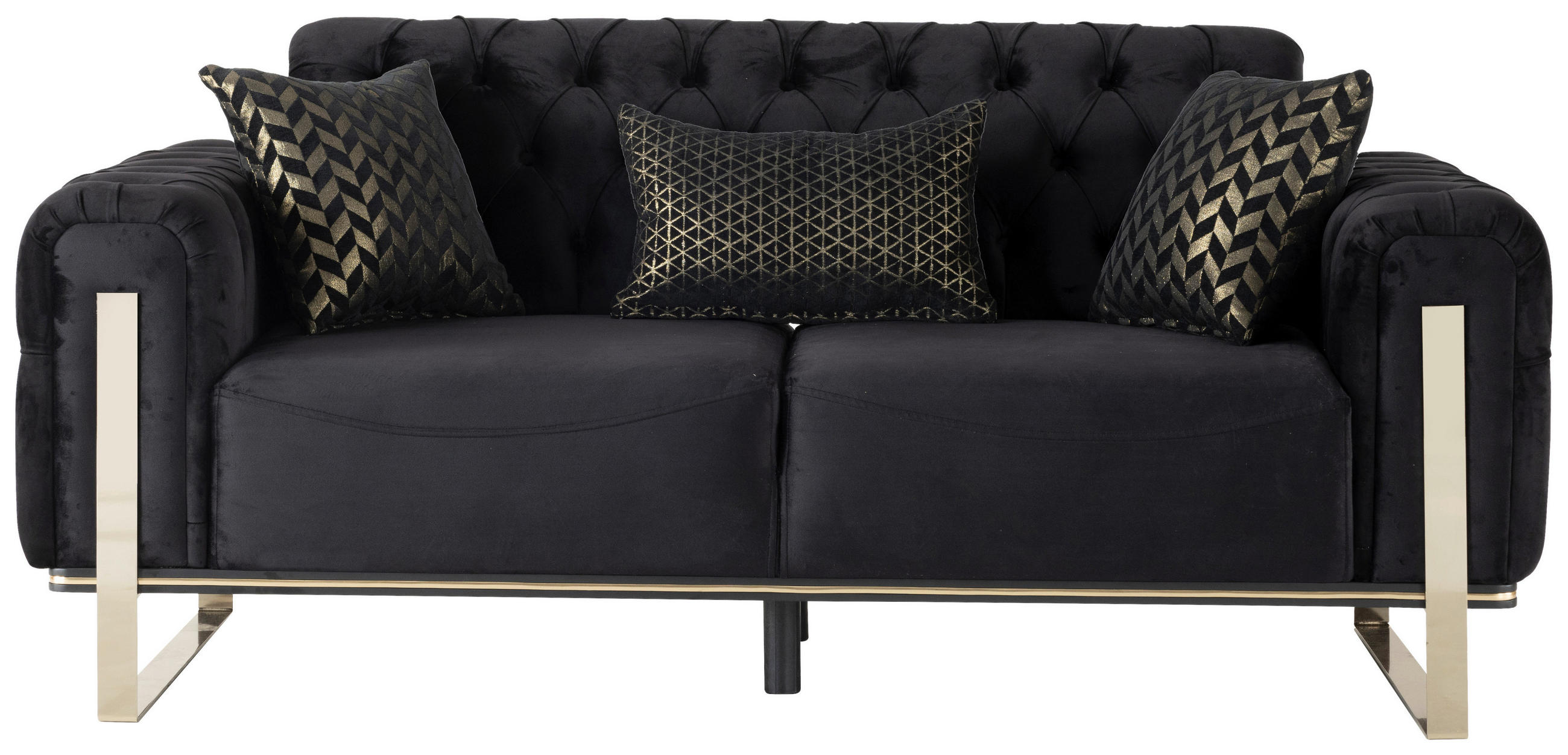 2-SITZER-SOFA Samt Schwarz  - Goldfarben/Schwarz, Design, Textil (187/94/84,5cm) - Livetastic
