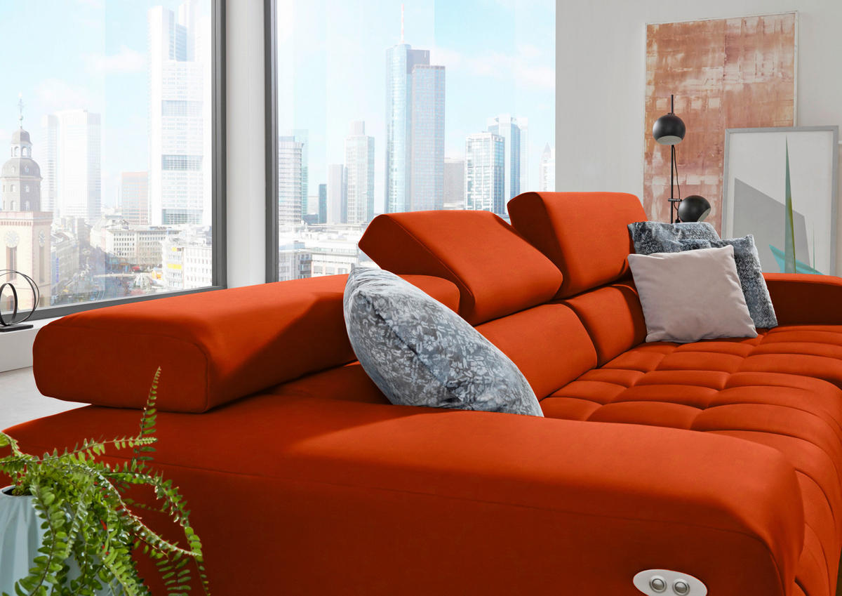ECKSOFA  in Mikrofaser Orange  335/190 cm  - Silberfarben/Orange, Design, Textil/Metall (335/190cm) - Beldomo Speed