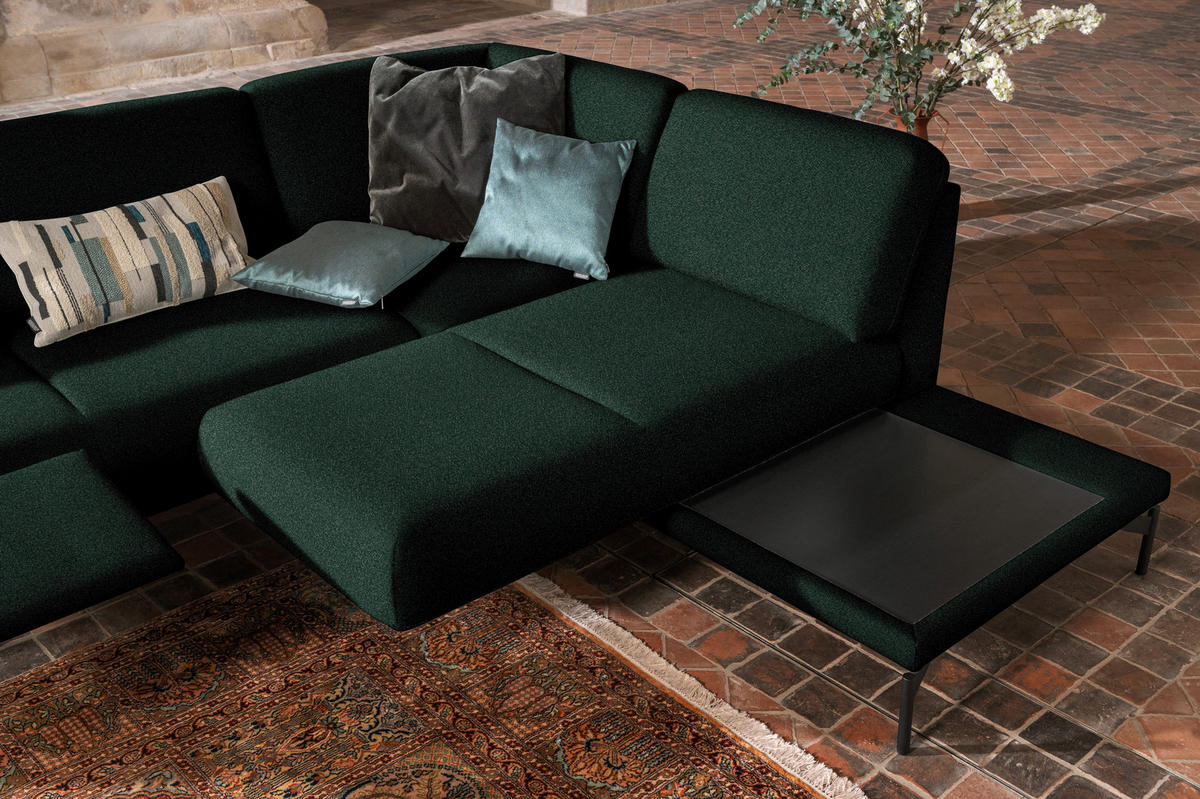 ECKSOFA in Flachgewebe, Struktur Dunkelgrün  - Dunkelgrün/Anthrazit, Design, Textil/Metall (254/230cm) - Johann Jakob