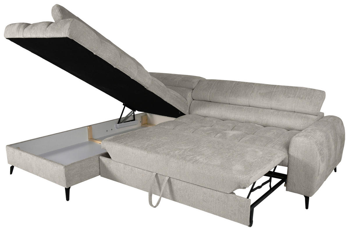 ECKSOFA VOLF Hellgrau Flachgewebe  - Hellgrau/Schwarz, Trend, Kunststoff/Textil (203/261cm) - Livetastic