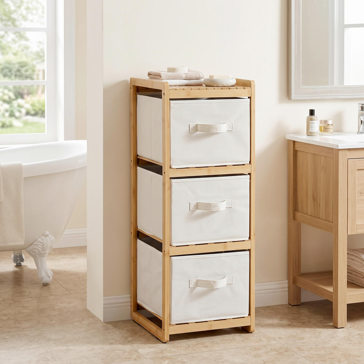 BADEZIMMERREGAL 29,5/87/33,5 cm  - Hellbraun/Creme, Basics, Naturmaterialien/Textil (29,5/87/33,5cm) - Kesper