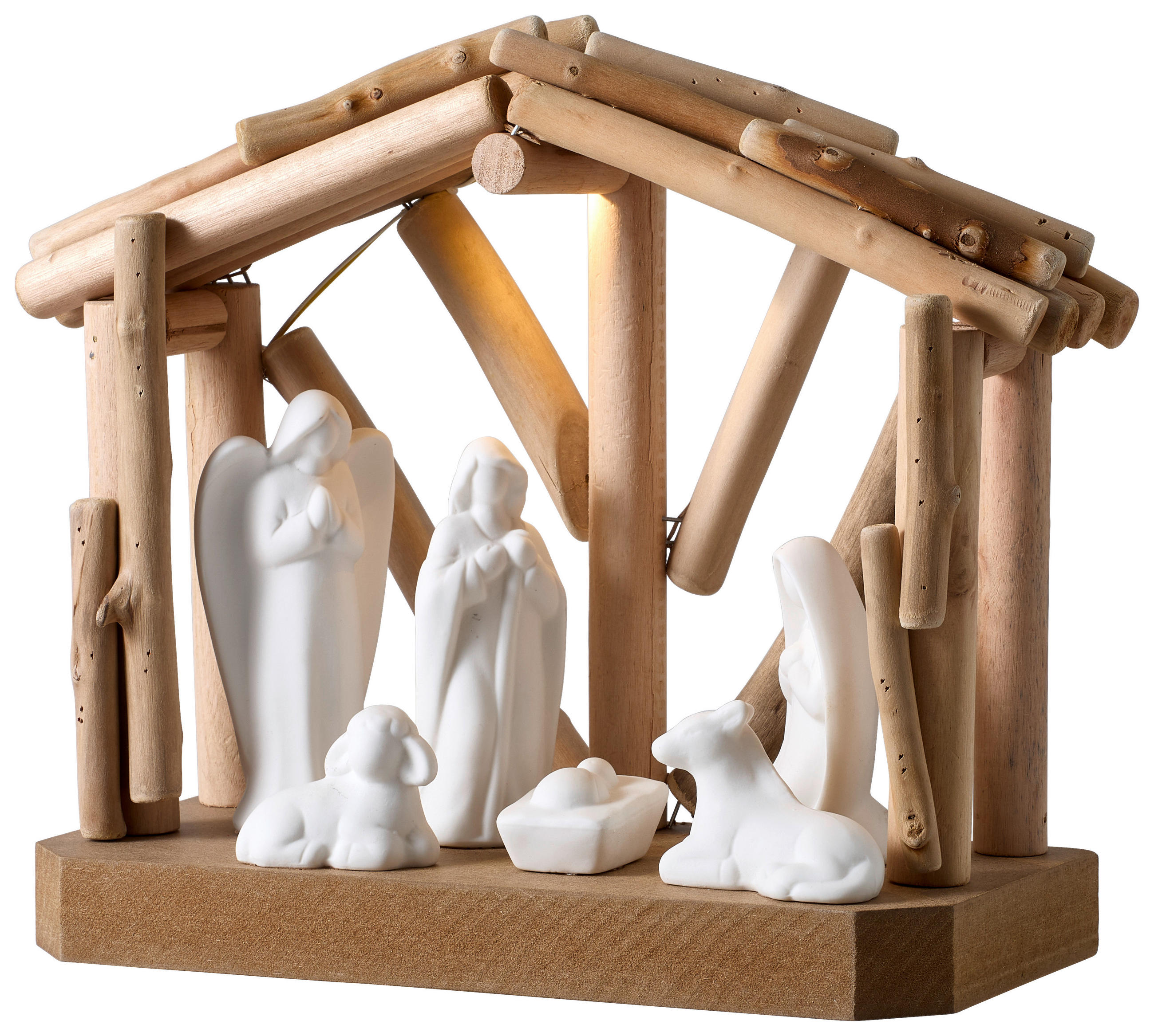 WEIHNACHTSKRIPPE - Naturfarben/Weiß, LIFESTYLE, Holz/Keramik (24/11/23cm) - X-Mas