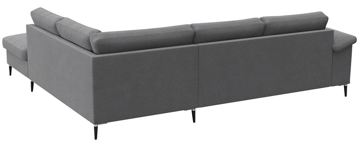 ECKSOFA Grau Chenille, Webstoff, Flachgewebe  - Alufarben/Schwarz, Design, Textil/Metall (247/225cm) - Livetastic