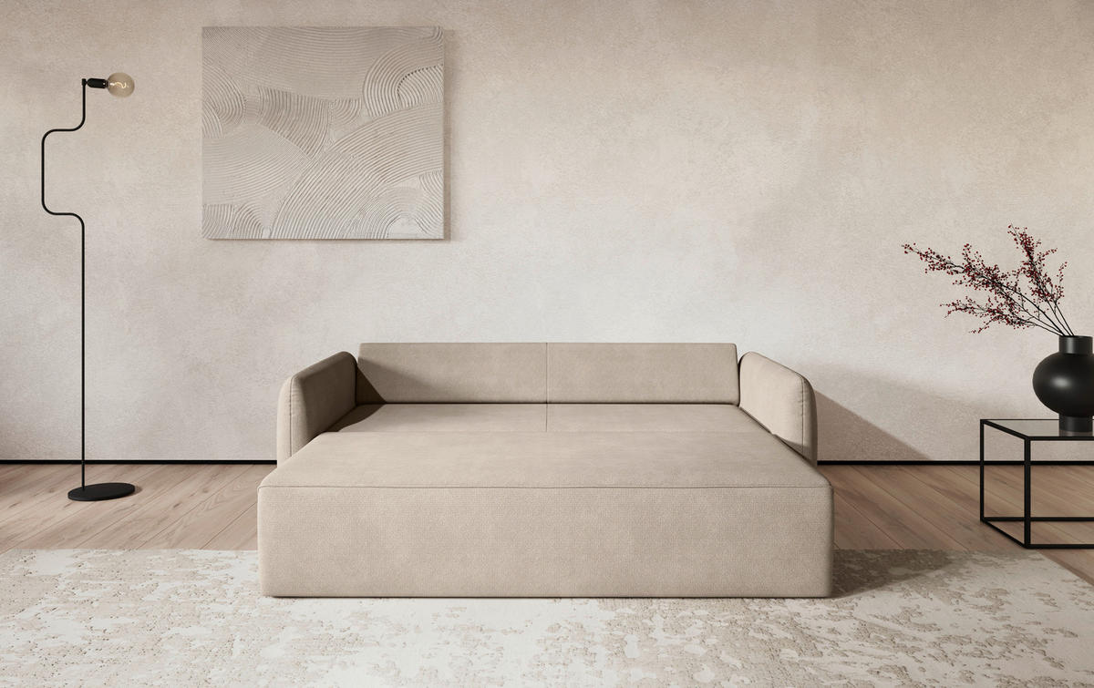 SCHLAFSOFA Chenille Naturfarben  - Schwarz/Naturfarben, Trend, Kunststoff/Textil (222/89/102cm) - MID.YOU