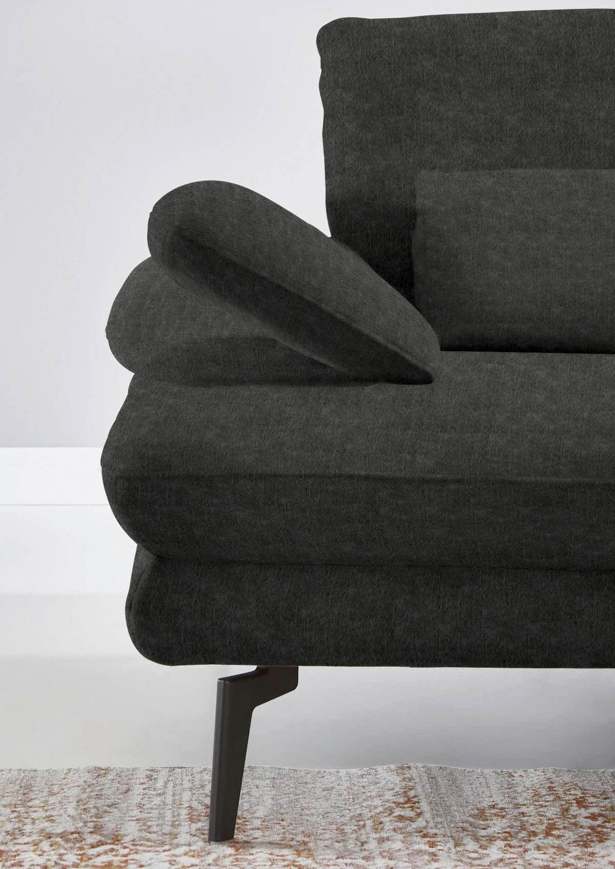 ECKSOFA in Velours Anthrazit  310/180 cm  - Anthrazit/Schwarz, Design, Textil/Metall (310/180cm) - Dieter Knoll